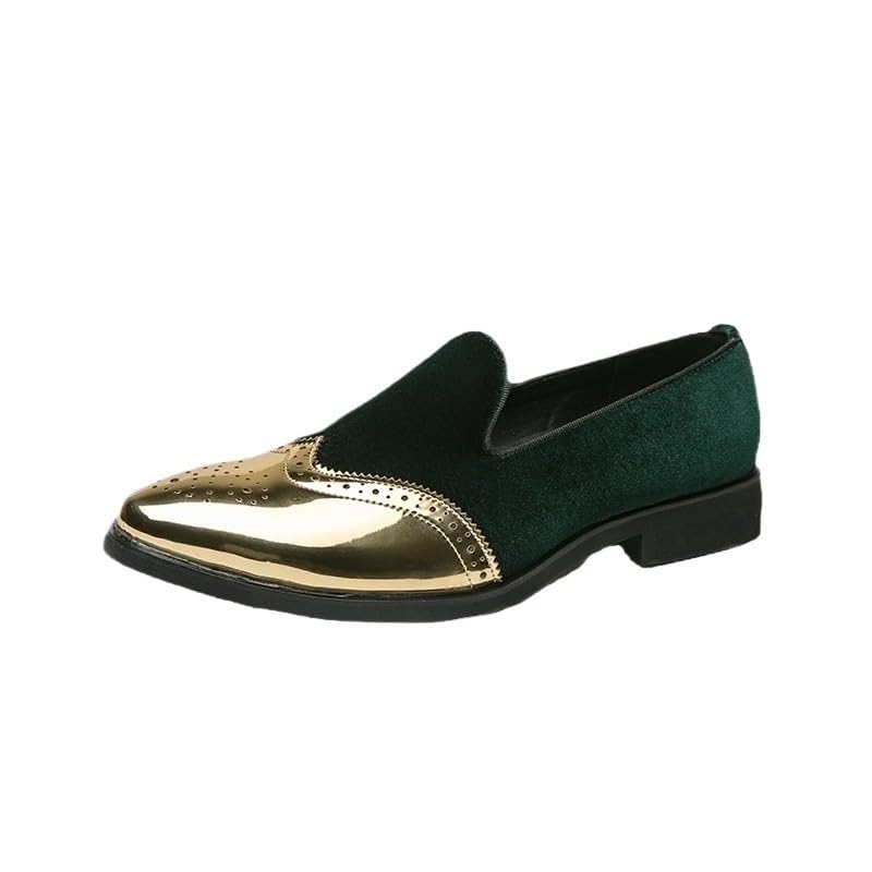 Two Tone Suede Brogue Formal Shoes for Mens Vintage Working Party Breathable Spanish Leather Slip Resistant Low Top Rubber Sole Non Slip Outdoor Slip-on