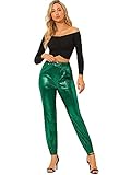 Allegra K Women's Metallic Trousers Party Shiny Sparkle Elastic Waist Jogger Pants Small Green