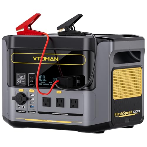 Image of VTOMAN FlashSpeed 1000 Solar Generator, 828Wh LiFePO4 with Jumper cables | car jump starter, 1H Fast Charging, 1000W output, home backup, camping, roadside emergencies,12 output ports