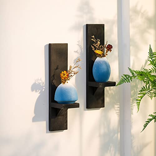 Wooden Candle Sconces For Wall Decor - Decorative Wood Wall Candle Sconce Set Of 2 For Living Room Kitchen Hallway Wall Art Farmhouse Country Home Decorations #TOP3