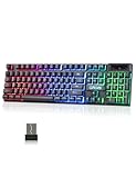 CHONCHOW Wireless Gaming Keyboard, Rechargeable 104 Key Rainbow LED Light Up Keyboard for PC PS4 PS5 Xbox One Laptop, Teclado inalmbrico, Black (Wireless)