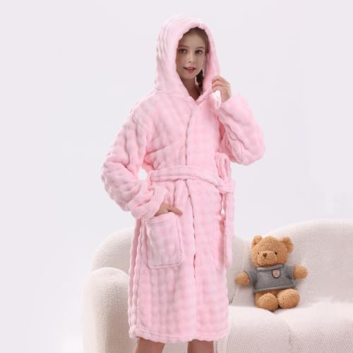 V.&GRIN Girls Hooded Towel Robe, Super Absorbent Quick-Dry Kids Bathrobe for Bath & Pool - Solid Colors Bubble Texture4