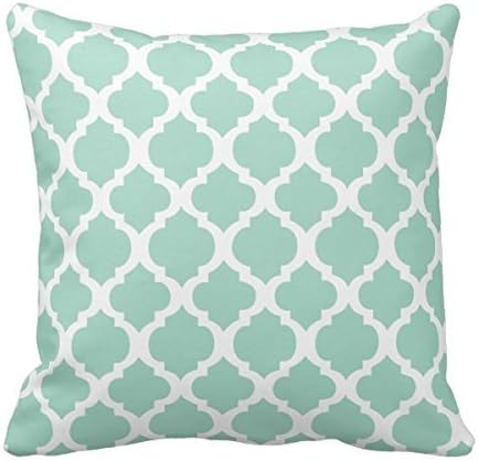 Home Decor Modern Mint green and white Moroccan Throw Pillow Cover Cotton 18 X 18 For Sofa Or Bedroom Etc.