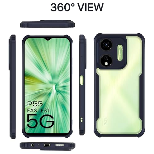 Image of Pikkme itel P55 5G Back Cover | Crystal Clear Transparent Back | Ultra Hyrbid | Full Camera Protection | Raised Edge | Bumper Back Case (Blue)