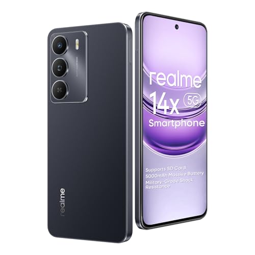 realme 14x 5G Smartphone 8+256GB,Chipset Dimensity 6300 5G,Cámara de Enfoque automático de 50MP,Pantalla IP64 120Hz,6,67 Pulgadas,Batería 5000mAh,NFC,Soporte para Tarjeta Micro-SD,Negro
