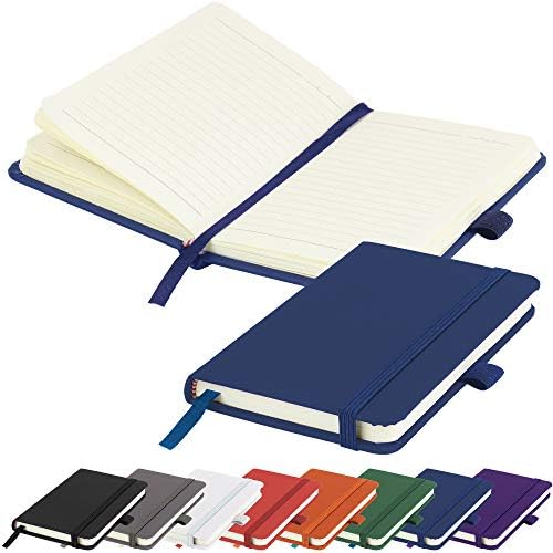 A6 Notebook New Small Pocket Hardback Lined Journal Notepad Note Book Pad with Pen Loop, 196 Page, Elastic Closure and Ribbon Marker Notepad Note Book Notes Pad (Black)