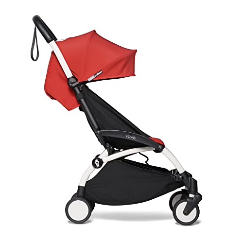 Image of BABYZEN YOYO Stroller Combo - Lightweight, Compact , Foldable Stroller- Multiple Recline positions, Travel friendly, 5 point harness- Suitable for baby weighing upto 22kgs - Includes white frame with Red seat cushion and matching canopy