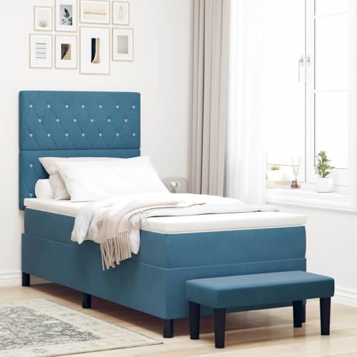 ACAGALA Cama con somier con colchón de 100 x 200 cm, cama individual con cabecero ajustable, cama tapizada de terciopelo, estructura de cama con somier de láminas, cabecero acolchado en botón de