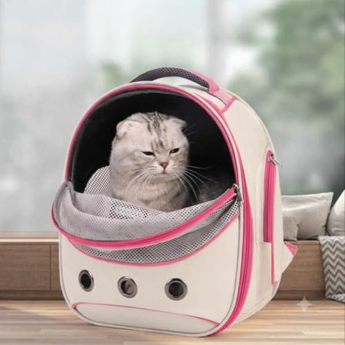 Image of Large Cat Backpack Carrier ExpandablePet Carrier Backpack for Small Medium Cats Fit Up to 18 Lbs, Foldable Puppy Backpack Carrier for Travel,Hiking (White, Pink)