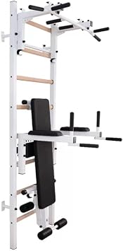 Power Tower Pull Up Bar Dip Station - Wooden Swedish Ladder Wall Stall Bar - Indoor Chin Up Bar Workout Equipment for Home Exercise, Physical Therapy, Gymnastics, Fitness