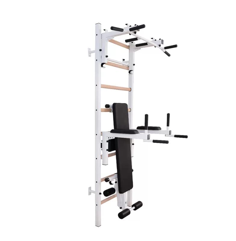 Power Tower Pull Up Bar Dip Station - Wooden Swedish Ladder Wall Stall Bar - Indoor Chin Up