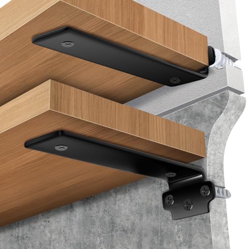 Lot de 6 Equerre Etagere Murale de 20 cm, équerre étagère Support Etagere Murale, Capacité de Charge 70KG,5 mm D'épaisseur, Equerre Charge Lourde