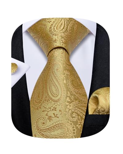 Image of DiBanGu Mens Paisley Tie Set Silk Woven Jacquard Necktie and Pocket Square Cufflinks Gift Set for Wedding Bussiness
