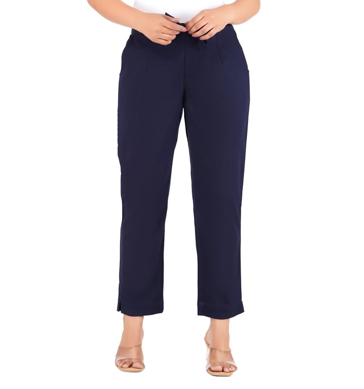 Moirai Women’s Cotton Trousers – Solid Color, Regular Fit, Half Elastic Waist Kurti Pants for Daily Office & Casual Wear Moirai Women’s Cotton Trousers – Solid Color, Regular Fit, Half Elastic Waist Kurti Pants for Daily Office & Casual Wear