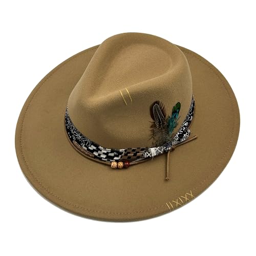 Image of Classic Wide Brim Fedora Hat for Women Man Floppy Panama Hat Western Felt Outdoor Hat with Band Sun Protection