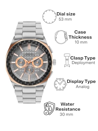 Image of French Connection Textured Grey Round Dial with Stainless Steel Multifunction Watch for Mens - FCH27SM