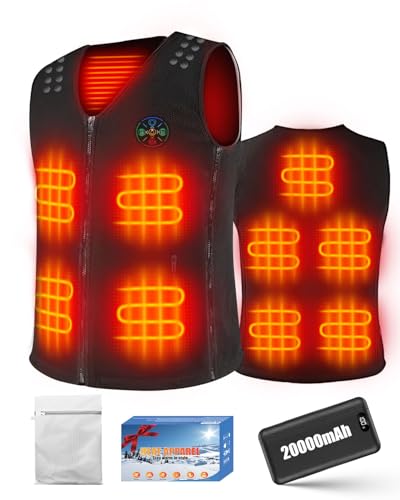 Onalix Gilet Chauffant Électrique USB avec 7.4V Batterie 20000mAh, 10 Zones de Chauffage, 3 Niveaux de Température, Taille Réglable, Lavable en Machine, Idéal pour Hiver, Ski, Moto, Randonnée