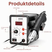 858D Heißluftlötstation, Entlötstation 700W mit 4 Heißgasdüsen, Einstellbarer Temperatur und Luftvolumen, PID Temperaturkontrolle, Auto Start/Stop, Soldering Station für SMD Löten und Entlöten – Ansicht 3