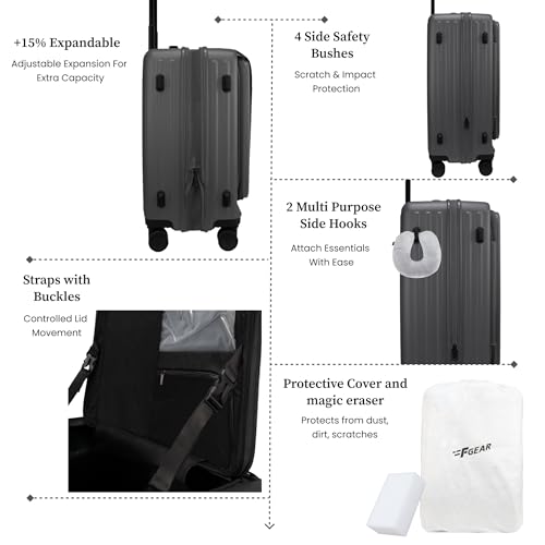 Image of F Gear Montreal Large 76cm German Polycarbonate Hard Luggage|8 Japanese Hinomoto Silent Wheels|Expandable Check-in Front Opening Suitcase for Travel| Anti-Theft Zipper, TSA 007 Lock (Steel Grey)