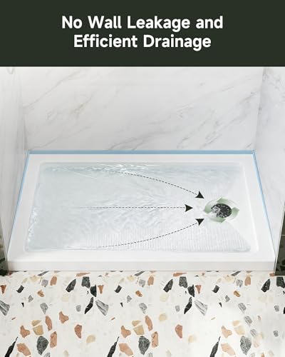 Image of HOROW Shower Base 48 inch x 32 inch, Right Drain Single Threshold Shower Base in White with Efficient Drainage, Non-Slip, Stainless Steel Cover, Small Rectangle Acrylic Shower Pan for Bathroom
