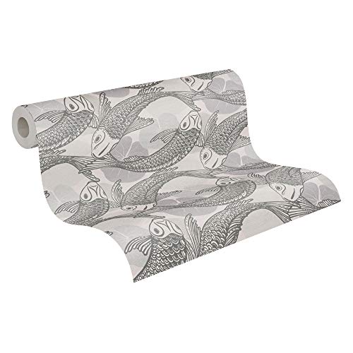 Papel Pintado Japones Mio - Tokio Metropolitan Stories 2 A.S. Création Papel pintado tejido no tejido 10.05 m x 0.53 m Beige Gris Metálico Fabricado en Alemania 378591 37859-1