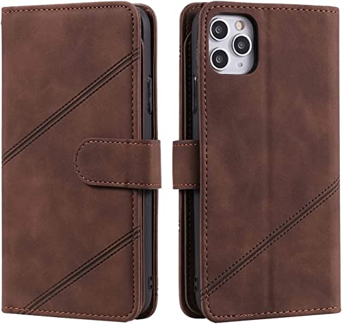 Étui portefeuille iPhone 11 Pro en cuir marron avec support magnétique