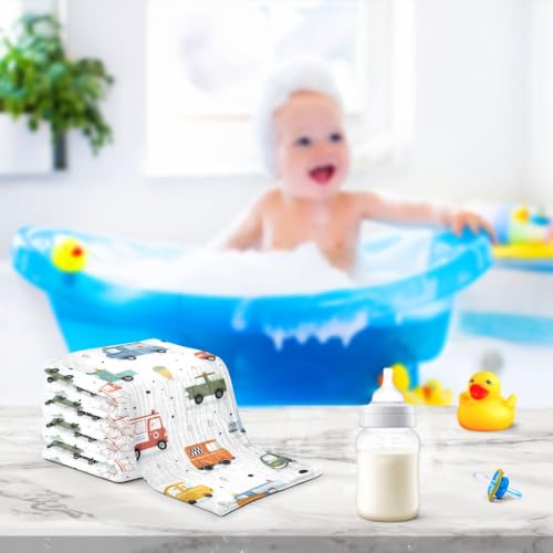 Image of vvfelixl Retro Truck Dots Baby Burp Cloths Baby Muslin Washcloths for Boys Girls Cotton Babys Face Towel for Newborn Soft 11.8 X 11.8 in, 5 Pack