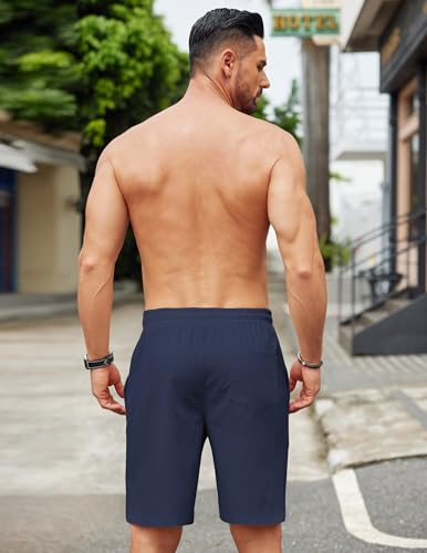Image of COOFANDY Mens Casual Linen Shorts Elastic Waist Drawstring Loose Fit Summer Beach Vacation Shorts with Pockets