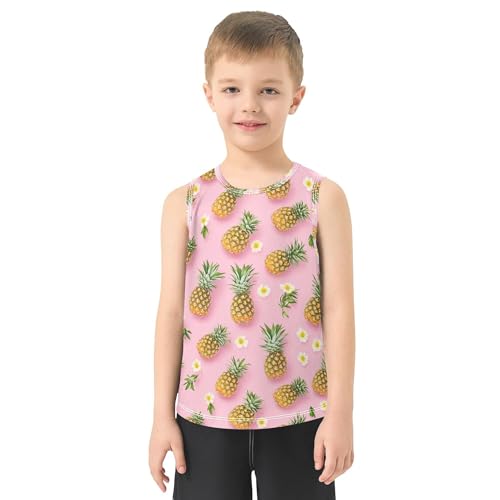 JUNZAN Funny Pineapples Fruit Pink Boys Athletic Tank Top Sleeveless Casual Vest Tees Workout Shirts for Travel Swim 3T2