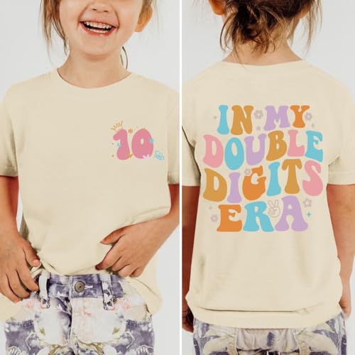 Image of Pairxily in My Double Digits Era Shirt for Girls 10th Cute 10 Year Old Girl Happy Birthday Shirts Gifts Short Sleeve Tops