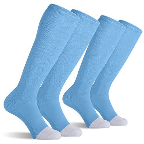 CELERSPORT 2 Pack Baseball Soccer Softball Socks For Youth Kids Men Women Multi-sport Tube Socks Light Blue Medium