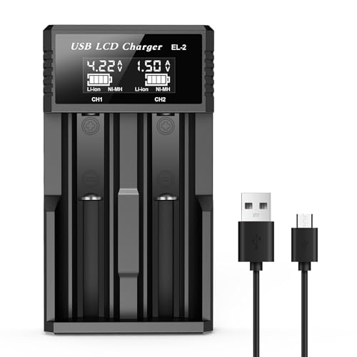 18650 Battery Charger with LCD, Fast 2-Bay for Li-ion & NiMH