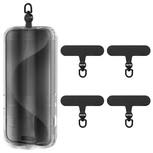 OUTXE Phone Tether Tab Rotatable 360 4 Pack Phone Lanyard Patch for Phone Strap Compatible iPhone & Other Cell Phone (Black)