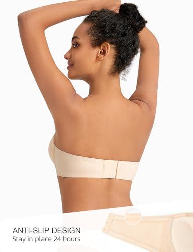 Strapless Push Up Bras for Women Deep Plunge Thick Padded Add 1 Cup Underwire Bra3