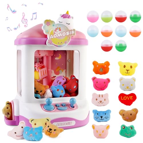 Máquina de Garra para Niños Incluye 10 Peluches y 10 Huevos Sorpresa, Mini Candy Grabber, Agarrador de Caramelos con Estilo Unicornio y Música Ajustable, Regalos de Cumpleaños para Niños de 3-8 años