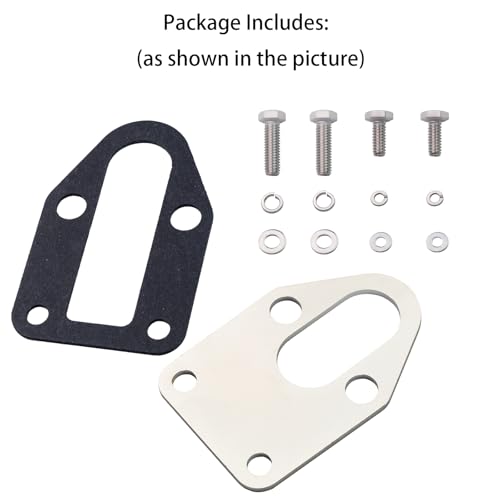 Image of Chrome Fuel Pump Block Off Plate with Gasket & Stainless Hex Small Block Engine Hex Bolt Kit, for SBC 265 283 327 305 302 350 383 400 SB Engine