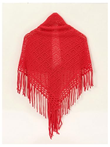 Image of Verdusa Women's Boho Fringe Crochet Shawl Hollow Out Knitted Wrap Cape Cardigan