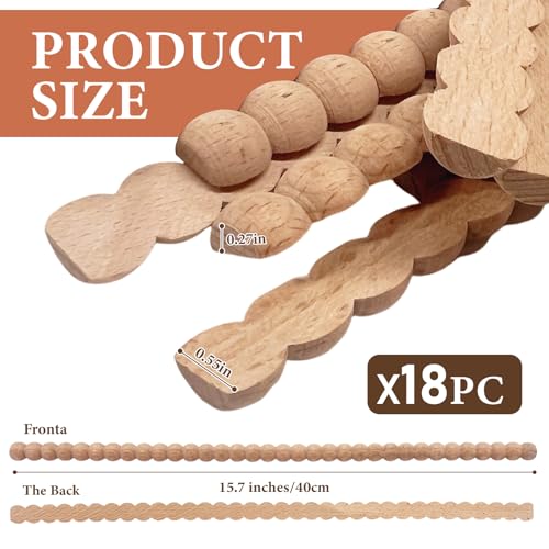 18PCS Wood Trims Molding 15.75 Inch DIY Decorative Half Wooden Beads Trim Molding for Furniture, Cabinets, Walls and Craft Projects - Thumbnail 2