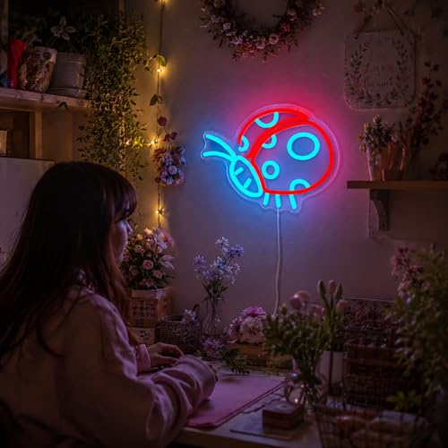 Image of Ladybug Neon Signs for Wall Decor Cute Neon Sign Ladybug Led Sign Ladybug Light Up Sign Dimmable Neon Lights for Bedroom Birthday Party Easter Christmas Ladybug Decor Gifts