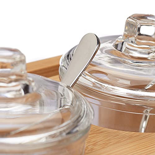 Miniatura 8 de Relaxdays Set 3 Tarros Especias, Soporte De Bambú, Azucarero De Cristal Con Cuchara Y Tapa, Salero, Natural Transparente
