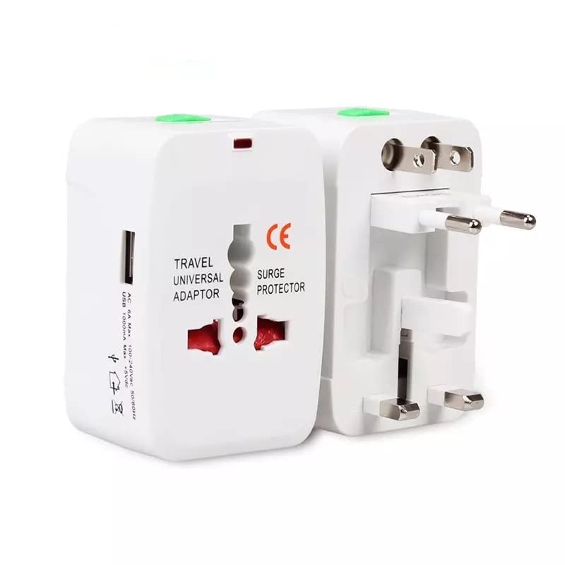 VEROX Worldwide Universal Travel Adapter with Built-in Dual USB Charger Ports - 125V 6A, 250V Protected Electrical Plug for Laptops and Cameras (White)