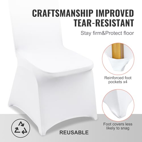 Image of VEVOR 200 Pcs Flat-Front Chair Covers Polyester Spandex Chair Cover Stretch Slipcovers, Wedding, Holiday, Banquet, Party, Celebration, Dining, White | for Wedding Holiday Party Banquet Celebration, Elegant Event Decor, Dining Room Chair Cover, Removable Washable Slipcovers