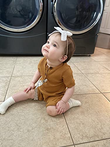 Baby Boy Girl 2 Pack Solid Romper Short/Long Sleeve One Piece Jumpsuits Clothes Sets (Dark Green+Yellow, 3-6 Months) #TOP6