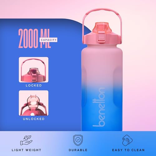 Image of United Colors of Benetton 3-in-1 BPA-Free Water Bottle Set | 2000 ML + 750 ML + 300 ML | Screw Cap, Flip Cap & Straw Lid | Leakproof Reusable Bottles | Gym, Sports, Travel & Daily Use | Pack of 3