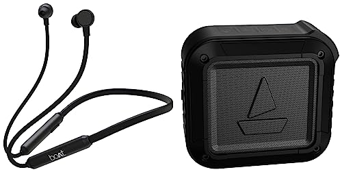 Image of boAt Rockerz 103 Pro Bluetooth in Ear Neckband with Beast Mode(40ms Low Latency), ENx Tech, ASAP Charge(Fast Charge) & Stone 200 3W Portable Bluetooth Speakers (Black)