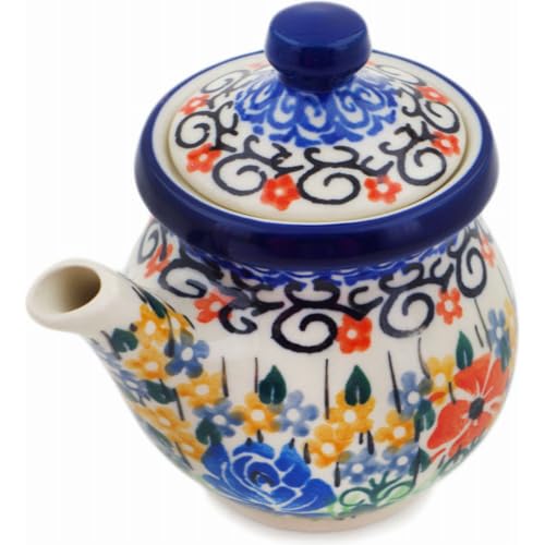 Authentic Polish Pottery Creamer with Lid Signature UNIKAT in Golden Daisies Design Handmade in Boles?awiec Poland by Ceramika Artystyczna + Certificate of Authenticity