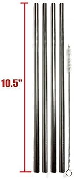 EXTRA LONG Stainless Steel Drinking Straws 10.5" Length 4 Qty - Wide Straight