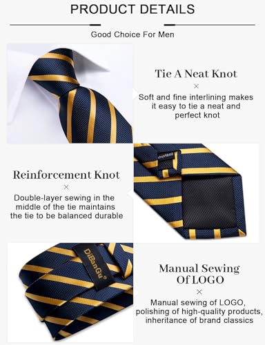 Image of DiBanGu Mens Tie Silk Plaid Striped Necktie and Pocket Square Cufflinks Tie Clip Set with Gift Box Formal Wedding Party