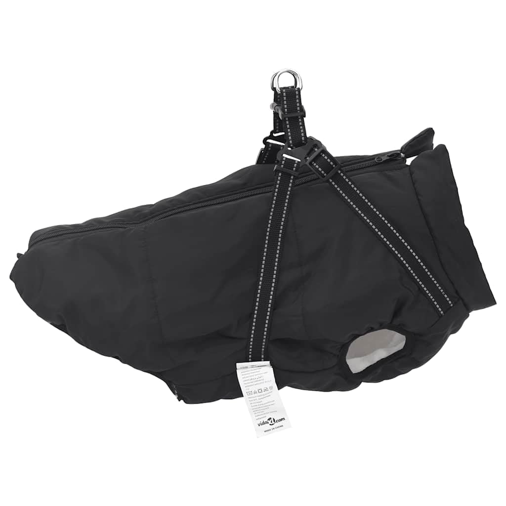 Hundemantel mit Geschirr wasserdicht schwarz L48, reflektierend mit Reißverschluss, atmungsaktiv und Winddicht für Outdoor Spaziergang und Gassi bei Kälte und Nässe