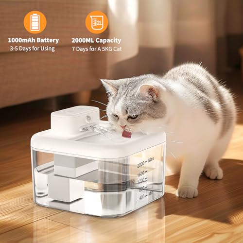 Feycig WF06 Cat Water Fountain,Wireless Cat Fountain Battery Operated,68Oz/2L Cat Drinking Fountain thumb #4